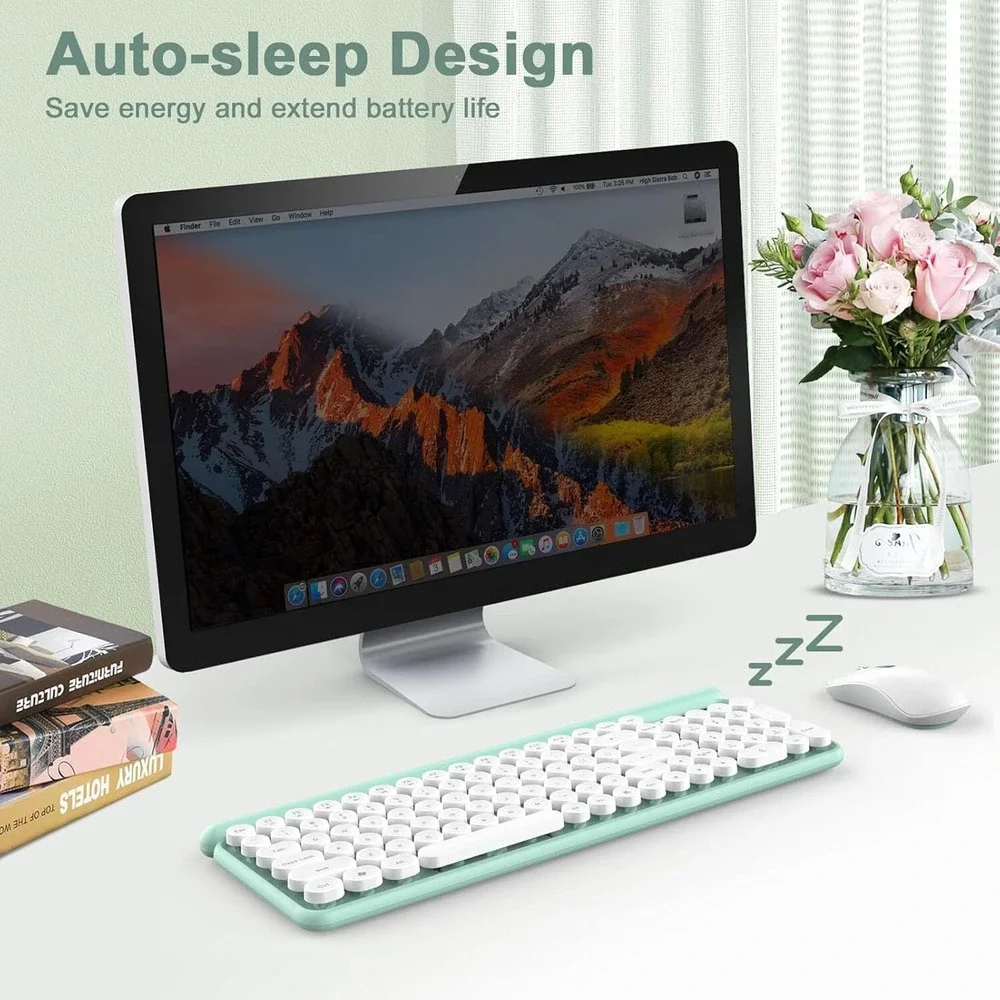 RaceGT Wireless Typewriter Keyboard and Mouse, Cyan